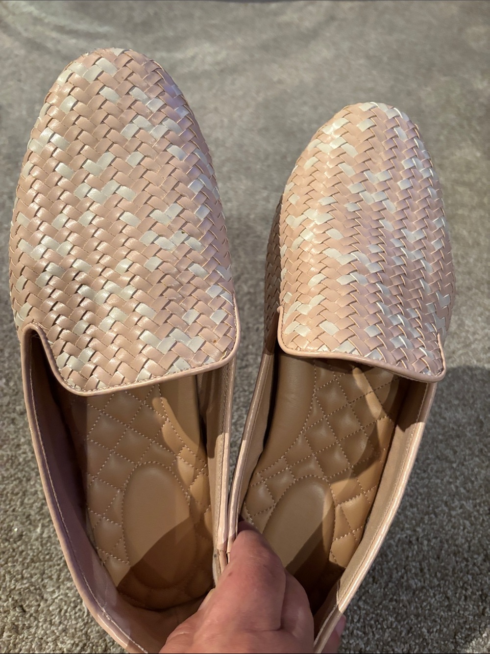 Birdies Woven Slip-On Leather Loafers in Blush Pink Size 11